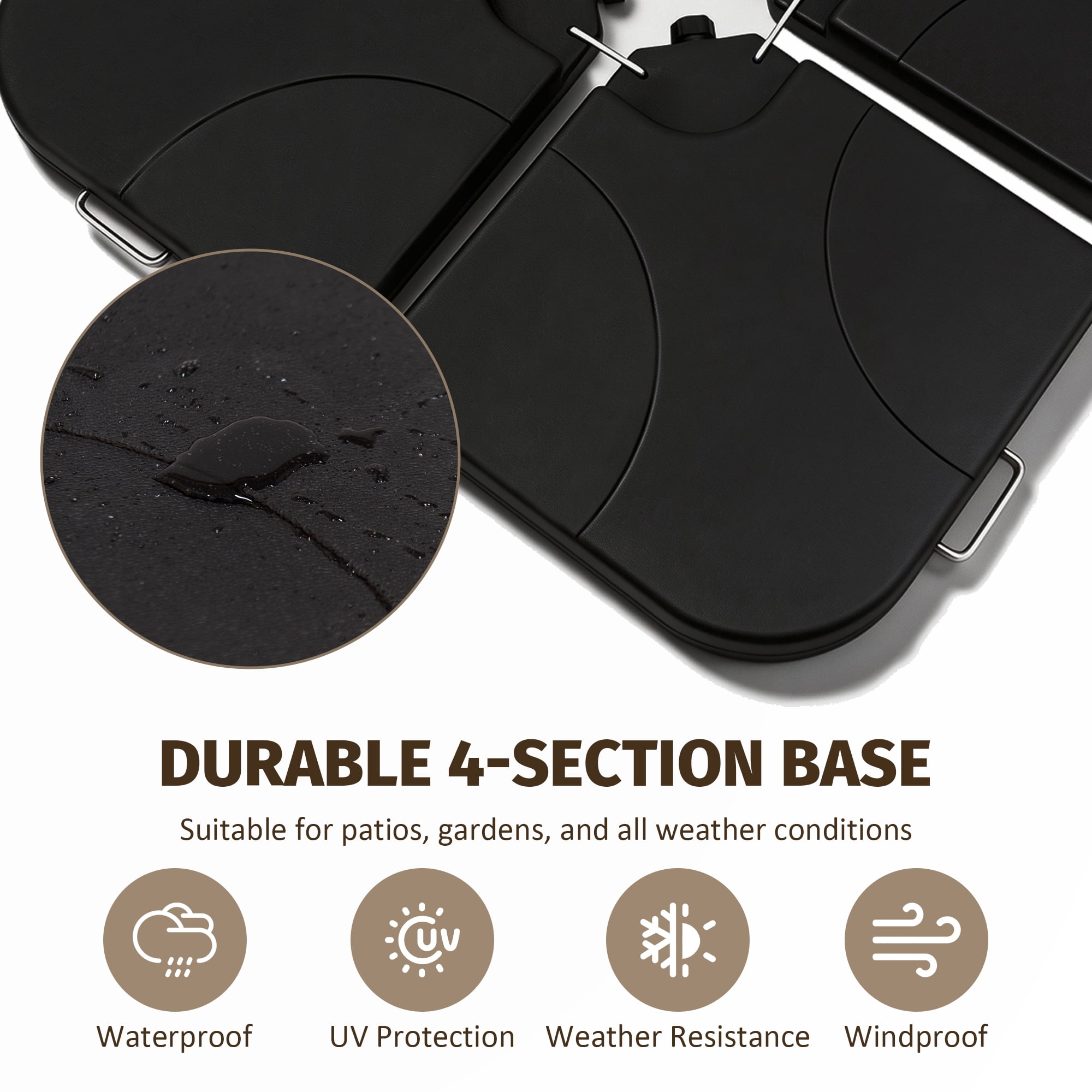 Jopath 4-Piece Cantilever Offset Patio Umbrella Stand Square Base Plate Set w/ Easy-Fill Spouts & Secure Lock Pins for Backyard,Lawn,Pool,Black
