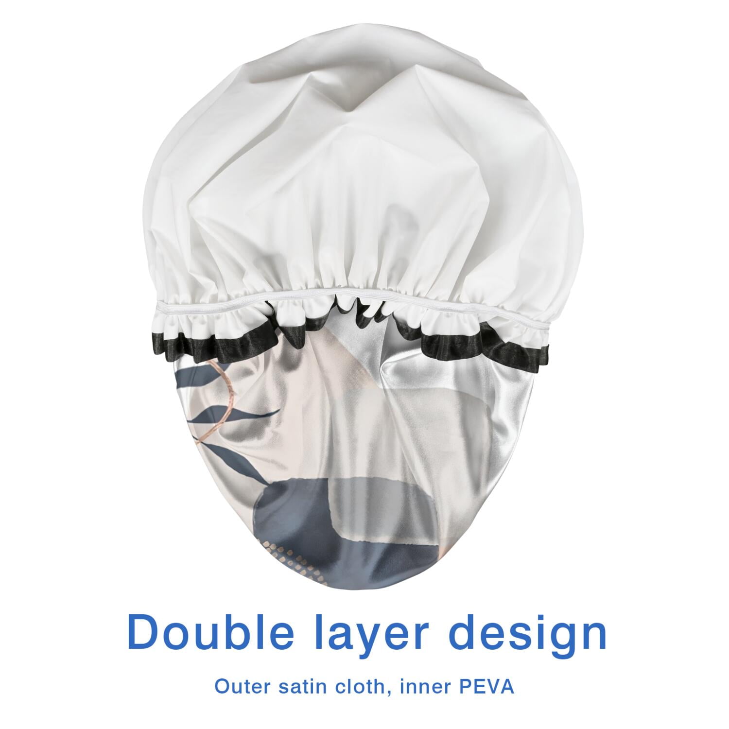 Shower Caps,Blue Boho Abstract and Plant Pattern Waterproof Shower Cap for Women 4 Pieces,Double Reusable Hair Cover for Shower PEVA Elastic Stretch Hem