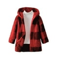 thumbnail image 4 of UQJfacai Girls Fleece Jacket Sherpa Plaid Long Sleeve Winter Coat Kids Fall Casual Open Front Hooded Cardigan Outerwear 2-8 Years, 4 of 6