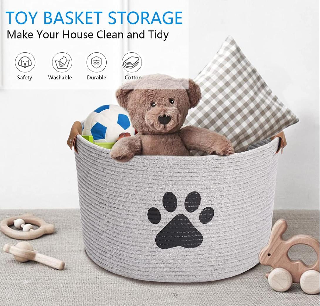  qeerable Dog Toy Baskets Metal and Wood Dog Toy Bin Storage Cat  and Puppy Toy Bin Organizer for Puppy Leash, Blanket, Treats, Food,  Accessories - Container Baskets for Dogs Farmhouse Home
