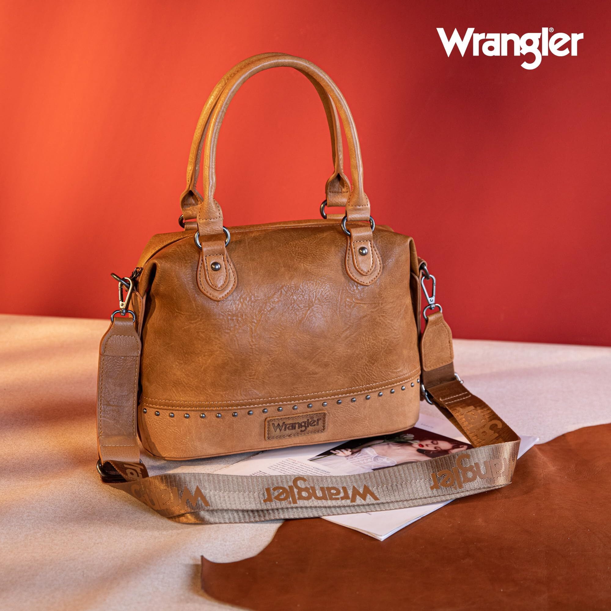 Wrangler Small Doctor Bag for Women Vintage Satchel Bag Western Handbags with Wide Strap, Light Brown