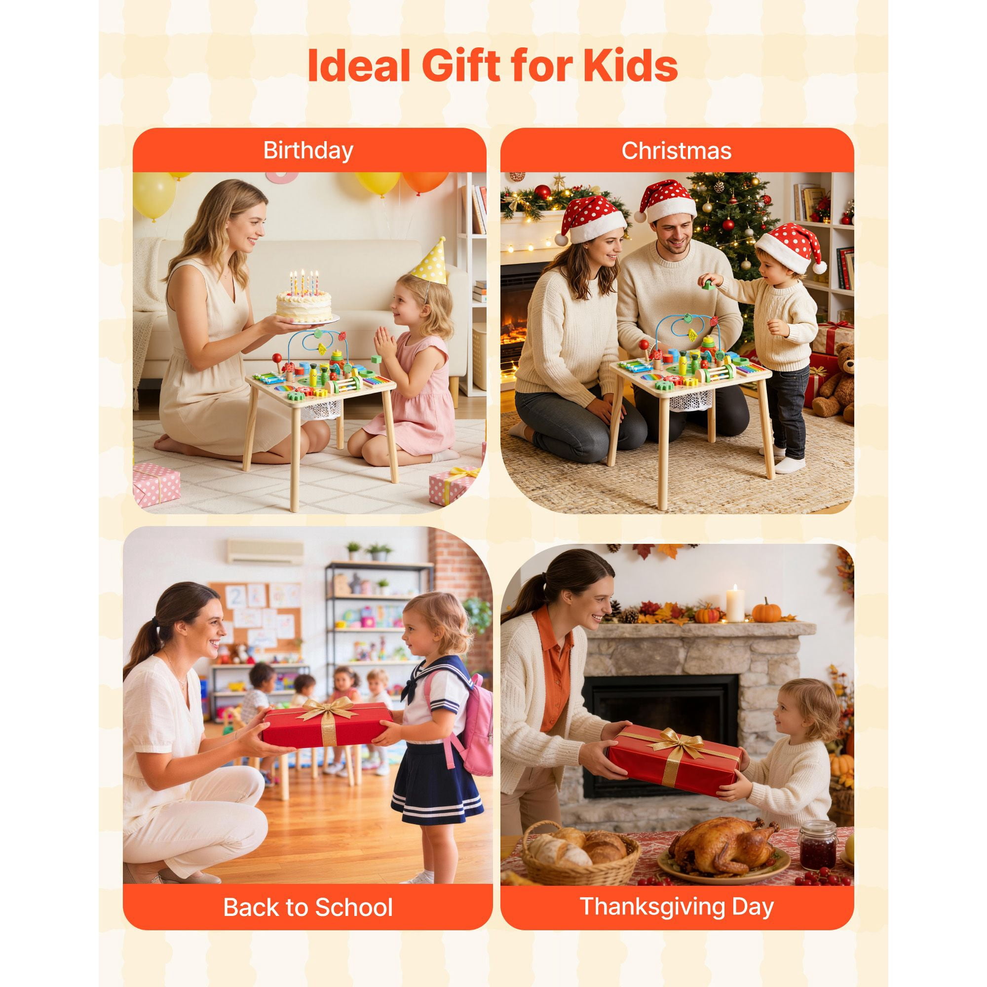 Montessori Activity Table for Toddler 1-3 Years Old, 13 in 1 Wooden Learn Activity Desk, Baby Play Table for Boys & Girls Aged 6+ Months, Great Birthday, Christmas, Children's Day Present