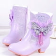 thumbnail image 4 of Winter Boots for Kids Elegant Girls Winter Mid Calf Boots Patchwork Design Warm Lined Lace Closure Stylish Cold Weather Footwear for Toddler Youth Toddler Boots Girl Purple 9 Years-9.5 Years, 4 of 6