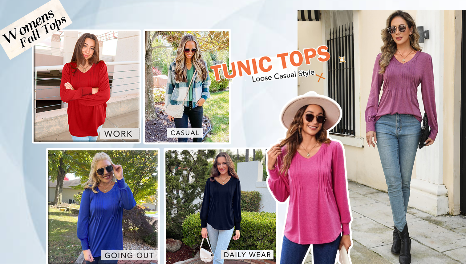 Fantaslook Long Sleeve Shirts for Women Fall Tops Dressy Casual Blouses Pleated V Neck Tunic Tops