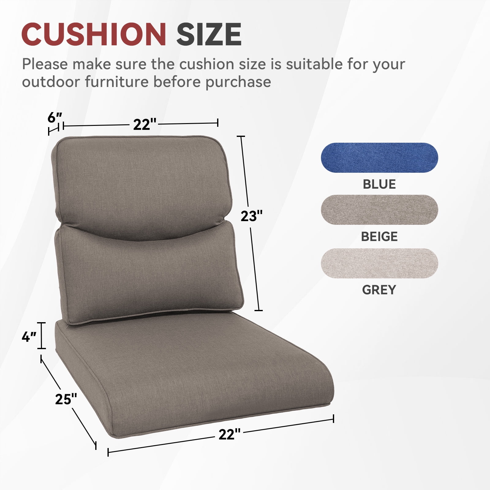 Terraloom 4-Piece Deep Seat Cushion Set, 22 x 25, Water Repellant, Fade Resistant, Deep Seat Bottom and Back Cushion for Chair, Sofa, and Couch