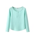thumbnail image 4 of Sakmal Long Sleeve Pajama Tops for Women Pullover Sleepwear Green Crew Neck Sleepwear for Women XXL, 4 of 5