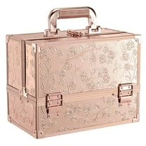 Makeup Case 11.8 Inch Makeup Organizer Case Large Cosmetic Box with Mirror Portable 3 Trays Travel Storage Box for Make Up Nail Tech Kits Cosmetology Case 3D Rose Gold Floral