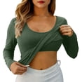 thumbnail image 3 of DHFJKG Long Sleeve Shirts For Women Basic Tee With Built In Bra Scoop Neck Slim Fit Lightweight Casual Base Layer T Shirt Solid Color Comfortable Tops, 3 of 5