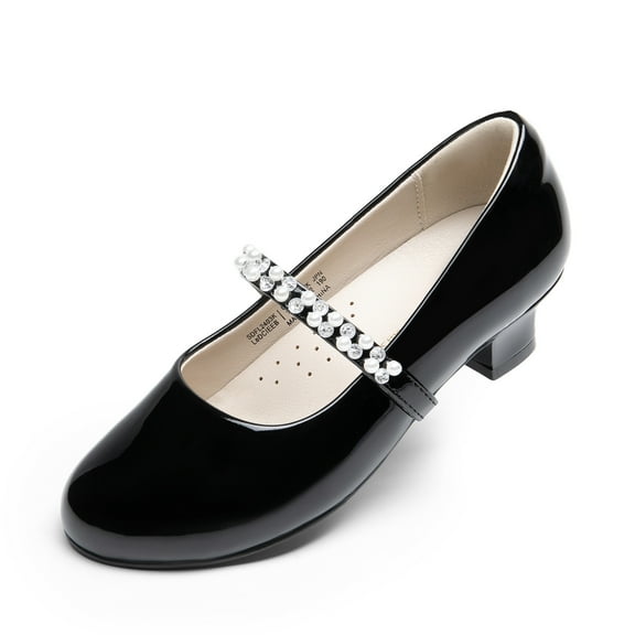 DREAM PAIRS Girls Dress Shoes Low Heels for Little Big Girl Mary Jane Shoes with Pearl Rhinestones Flower Girl Pumps Princess Wedding Party