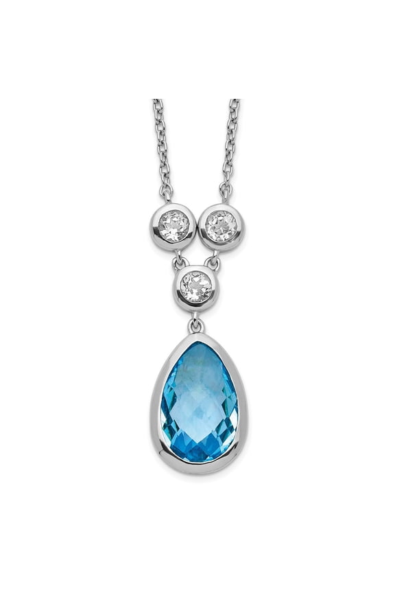 Sterling Silver Rhodium-plated White and Blue Topaz with 2-inch Extension Necklace