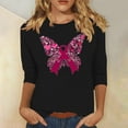 thumbnail image 2 of Kilaqueen Breast Cancer Survivor Shirt for Women Casual 3/4 Sleeve Lightweight Round Neck Tunic Tops Pink Ribbon Butterfly Graphic Print Blouses Fight Breast Cancer Inspirational Blouse, 2 of 4