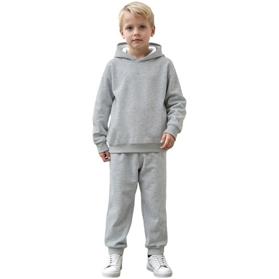 Quealent Boys Sweat Suit Set - 2 Piece Soft Fleece Pullover Hoodies and Athletic Cargo Jogger Sweatpants for Boys Gray for Size 3-4 Years