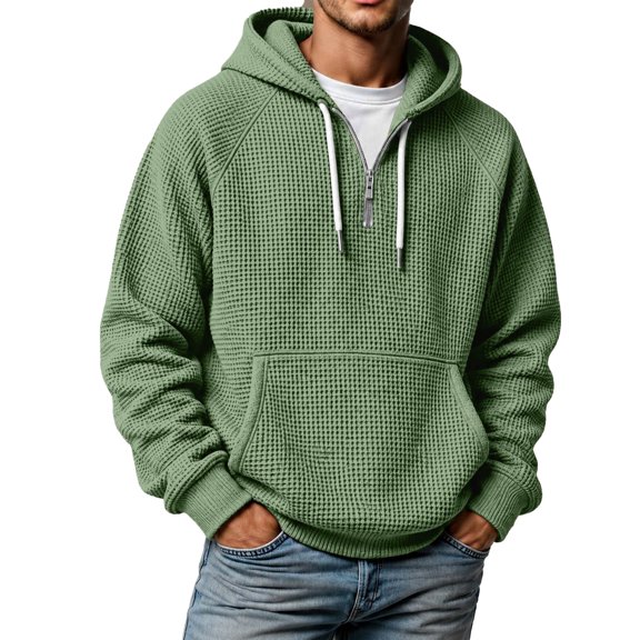 Bainana Half Zip Hoodies For Men Long Sleeve Regular Fit Hoody Solid Color Hooded Tops Streetwear Fall Outfit Size L
