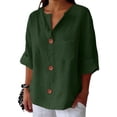 thumbnail image 6 of Weikingp Dressy Summer Tops For Women Linen Shirt for Women V Neck Collared Blouse Casual Tops Short Sleeve Button Down Women Camp Shirts For Women Trendy Shirts For Women 2025 Green 5XL Clearance！, 6 of 6