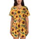 thumbnail image 1 of Fotbe Bohemian Sunflower Conjunto de Pijama Estampado para Mujer, 2 Piezas, Ropa de Dormir con Camiseta de Manga Corta y Shorts Suaves-X-Large, 1 of 6