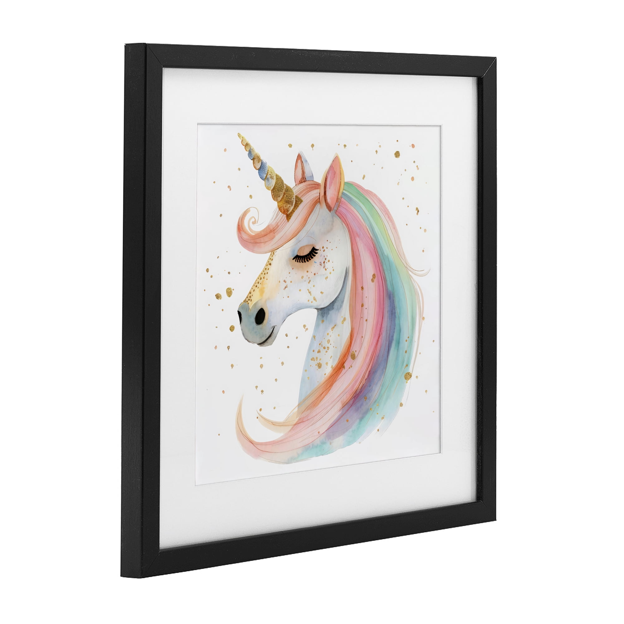 Stupell Industries Gold Speckled Pastel Unicorn Black Framed Print Under Glass, design by Creative Studio