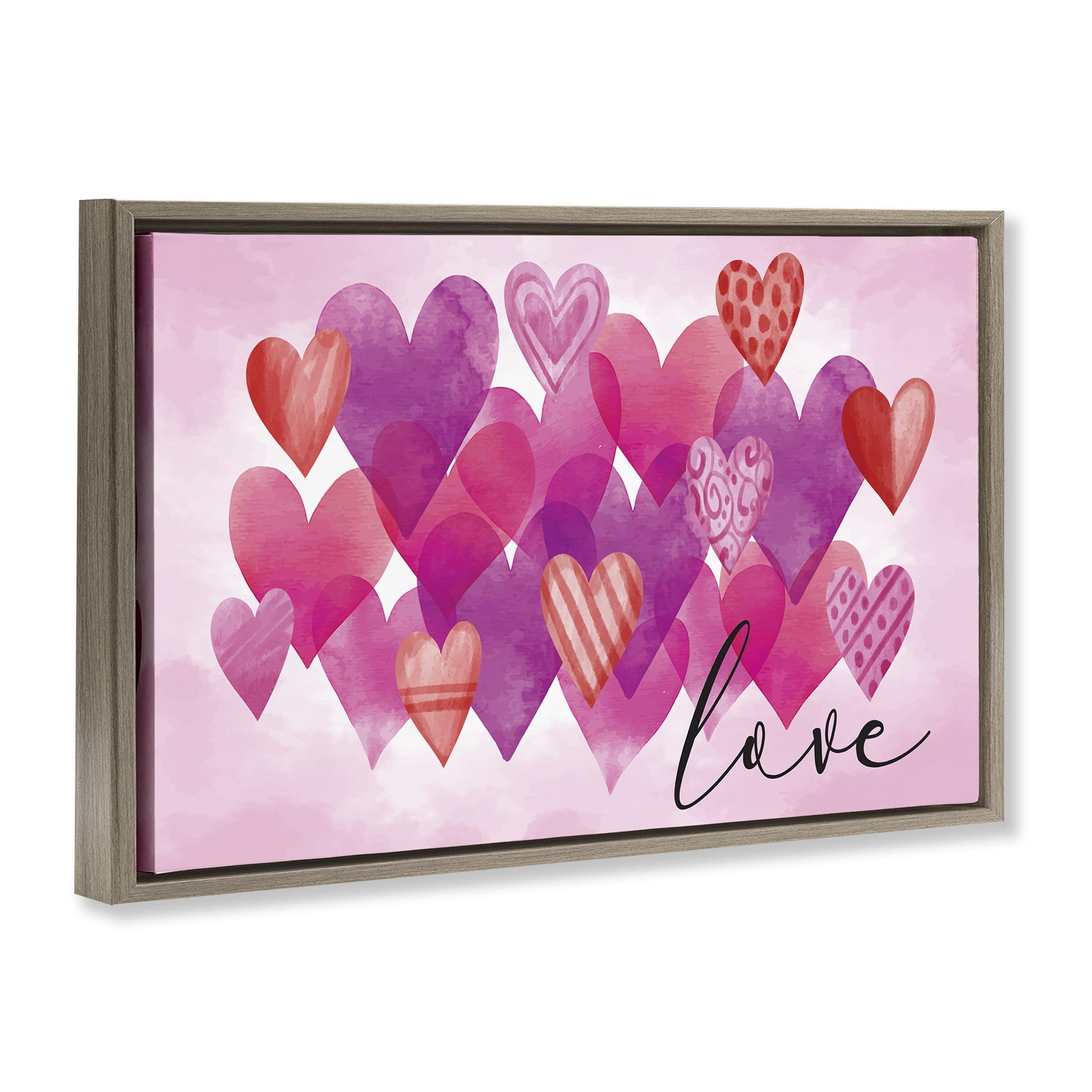 Stupell Industries Love with Layered Hearts Text & Numbers Painting Brown Floater Framed Canvas Art Print Wall Art, 25 x 17