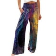 Sksloeg Pants for Women Summer Tiedye Printed High Waist Wide Leg Pants Loose Fit Back Elastic