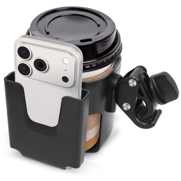 Stroller Cup Holder with Phone Holder, 2-in-1 Universal Stroller Accessories, Fit for most strollers, Adjustable Drink Holder for Wheelchair, Walker, Bike, Scooter