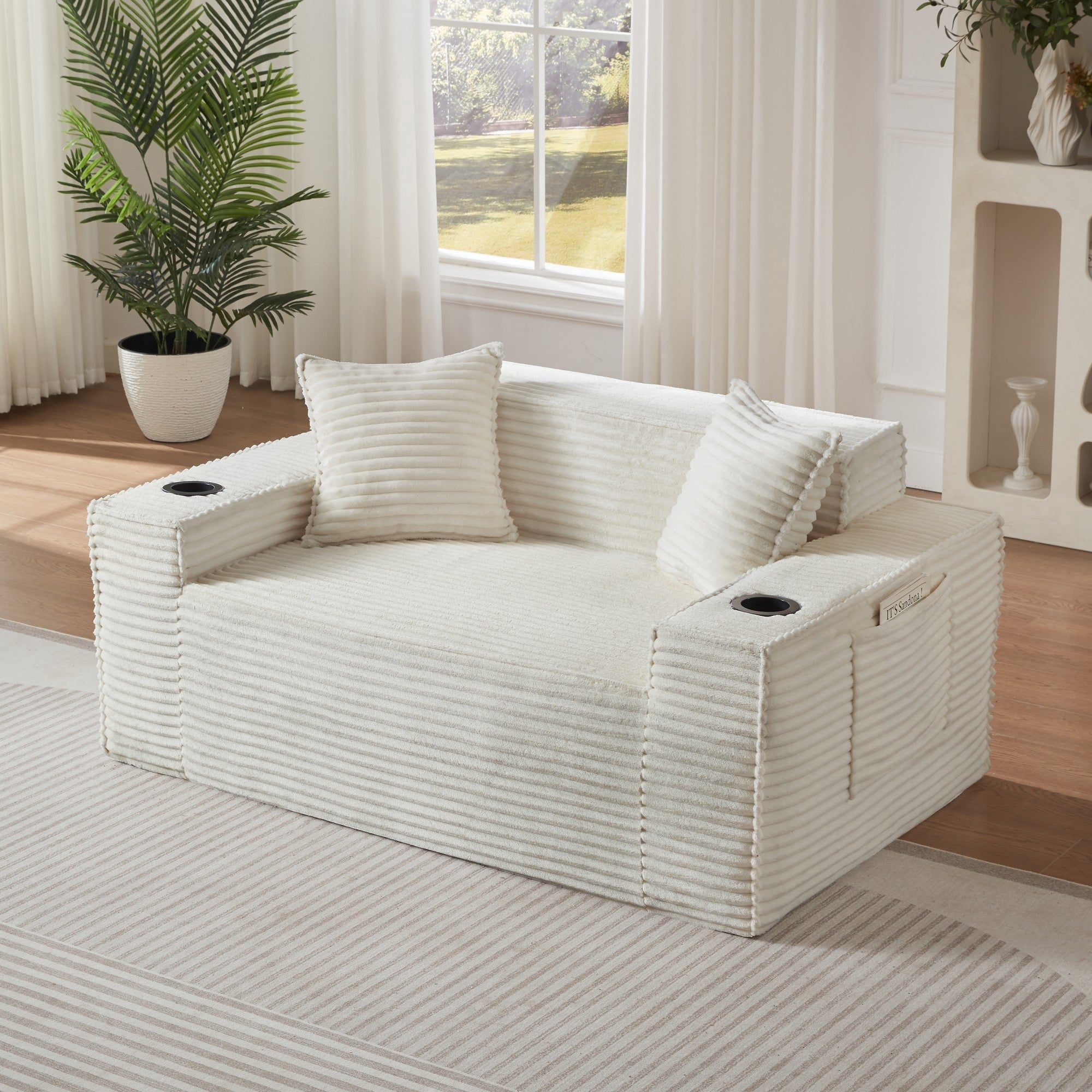 Sailvan 2-Seater Corduroy Sofa,No Assembly Modern Cloud Couch Loveseat Plush Boneless Upholstered Couch for Small Spaces White