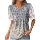 thumbnail image 1 of ICHUANYI Clearance Women's Fashion Printed T-shirt Lace Short Sleeves Blouse Round Neck Casual Tops(Khaki, S) ICHUANYI WER2023081016203, 1 of 4