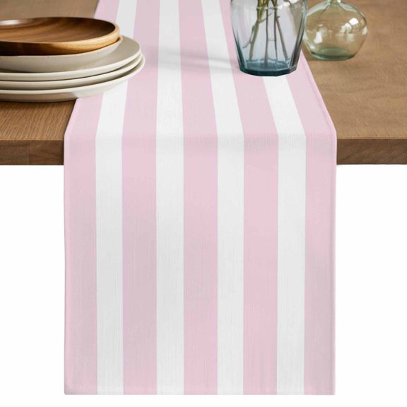 Pink Striped Table Runner 90 Inches Long,Modern Simple Abstract Stripes Lines Cotton Linen Table Runners Dresser Scarves,Decorative Fabric Tabletop Scarf Furniture Cover for Home Dinner Party 13"x90"