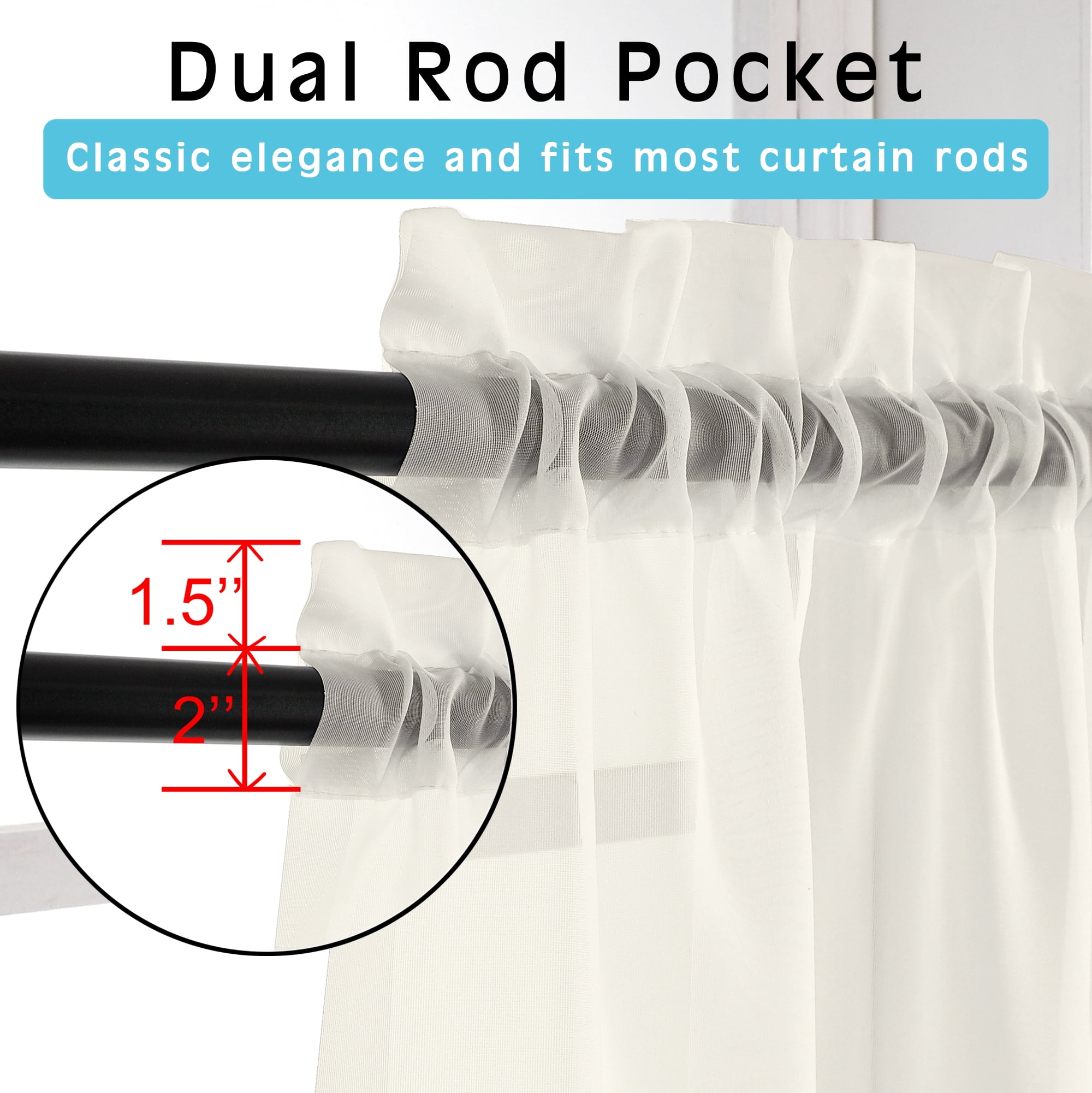 OVZME 2 Panels Solid Color Ivory Sheer Curtains 96" Length, Elegant Window Voile Panels/Draperies/Tr(图3)