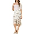 thumbnail image 2 of INSPIRE CHIC Women's Floral High-Low Elastic Waist Ruffle Hem Flowy Midi Chiffon Skirt White S, 2 of 6