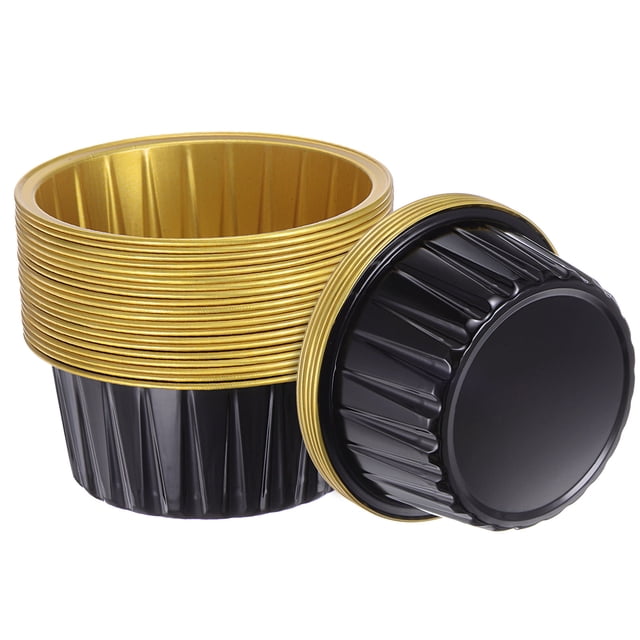 Tazas de cupcake negras y doradas 25pcs 66x36x85mm forros de cupcake estándar de papel de aluminio