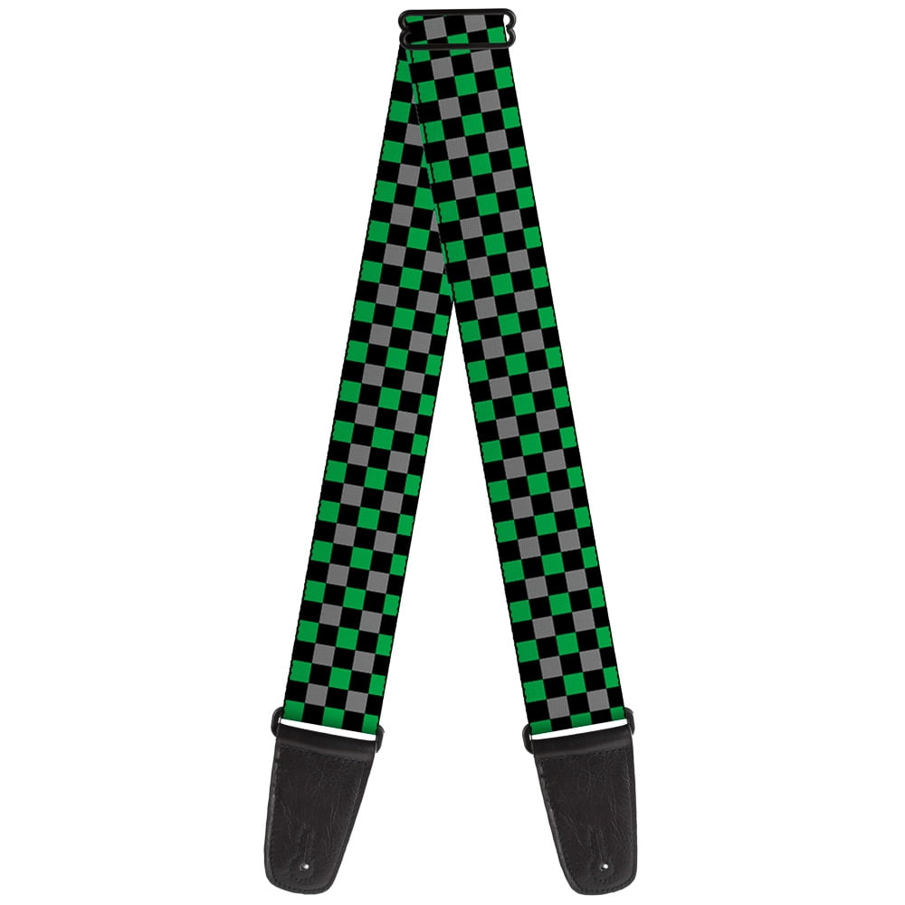 Buckle-Down Guitar Strap, Mini Checker Black Gray Green, 2 Inches Wide