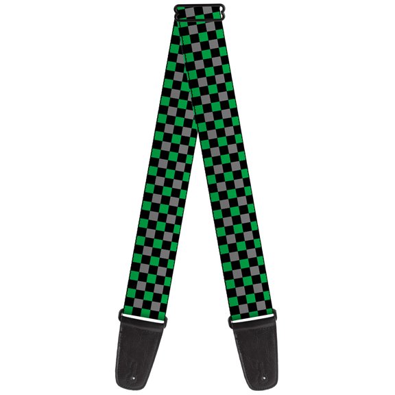Buckle-Down Guitar Strap, Mini Checker Black Gray Green, 2 Inches Wide