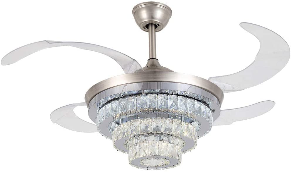 42" Modern LED 3-Colors Crystal Chandelier Fixture Remote Ceiling Fan Light Lamp 