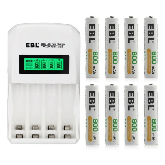 EBL Rechargeable AAA Batteries, 8 Pack Triple A Batteries with Smart LCD Battery Charger