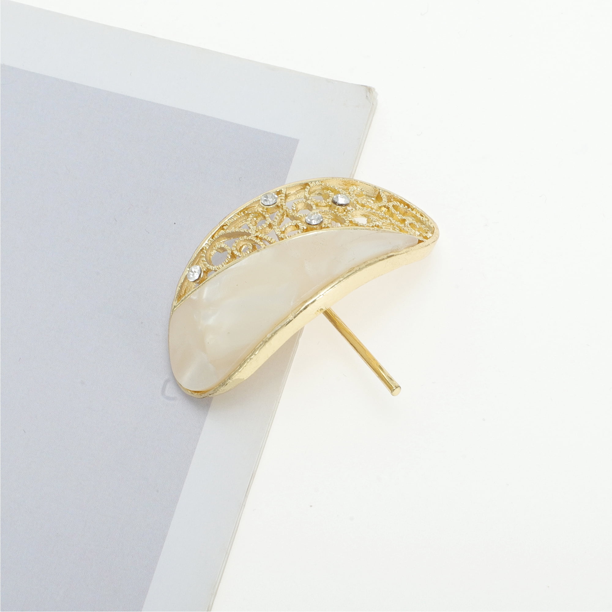 Unique Bargains Stylish Hollow Ponytail Buckle Hair Clip for Women 1 Pc Gold Tone, Beige