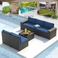 thumbnail image 2 of Phonjoro 7 Pieces Outdoor Patio Furniture Set with 42” Fire Pit Table, Rattan Patio Sectional Sofa Conversation Set w/ 50000 BTU Propane Fire Pit and Coffee Table for Garden, Backyard, 2 of 10