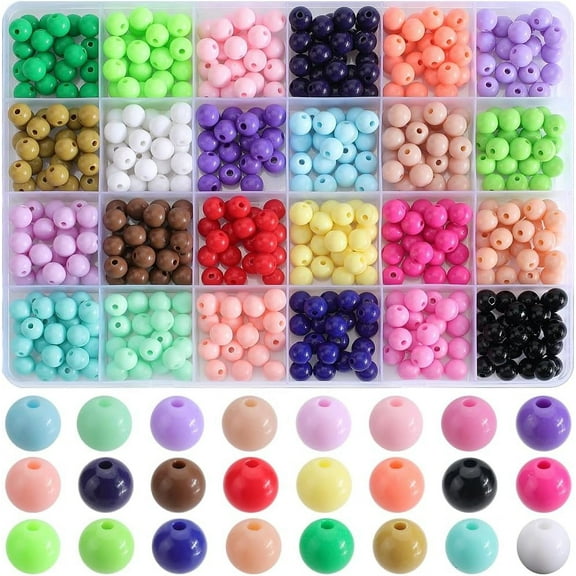 1 Box 600Pcs 24 Colors Round Acrylic Beads 8mm Opaque Beads Bulk Rainbow Ball Plastic Bubblegum Chunky Pastel Loose Acrylic Candy Beads for Jewelry Making Necklaces Bracelets Craft Supplies