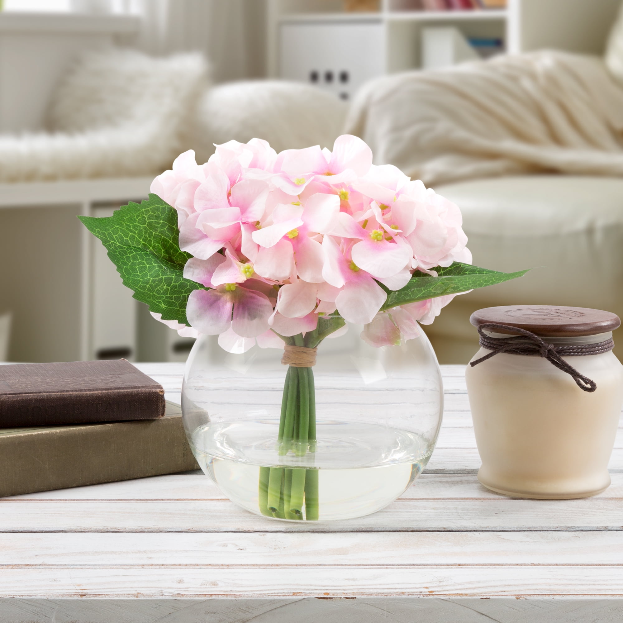 Hydrangea Artificial Floral Arrangement With Vase And Faux Water