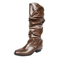 thumbnail image 6 of Mepaouo Women's Slouchy Knee High Boots Fold over Riding Combat Boot Square Toe Dressy Winter Shoes, 6 of 7