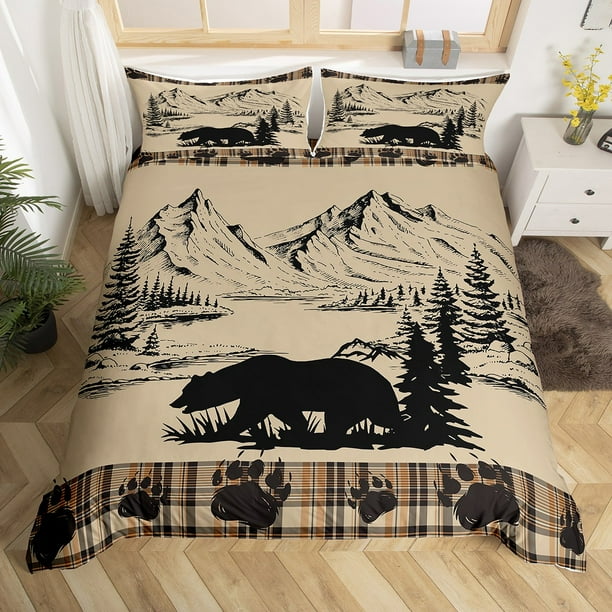 Bear Bedding Set Rustic Farmhouse Duvet Cover Western Wildlife Animals