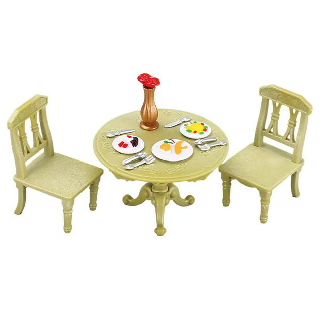 Juego de muebles de casa de muñecas en miniatura, mesa de comedor redonda verde