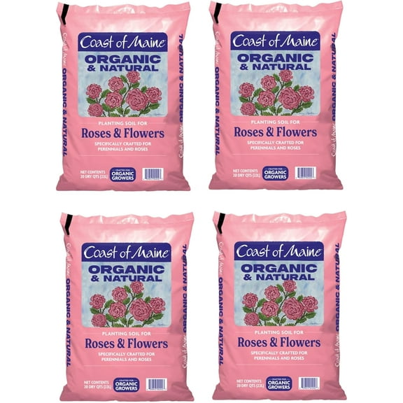 Coast of Maine Roses and Flowers, 20qt (Pack of 4) Organic and Natural Planting Soil for Roses, Annual and Perennial Flowers
