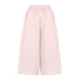 thumbnail image 5 of vigerkar Women's Plus Size Wide Leg Pants Summer Stretchy Drawstring Waist Comfortable Fit Casual Capri Pants with Pockets Light Pink, XL, 5 of 7