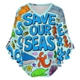 thumbnail image 5 of Save Our Seas Women's V-Neck Blouse With 3/4 Ruffled Bell Sleeves Casual Top Ladies Blouses, 5 of 7