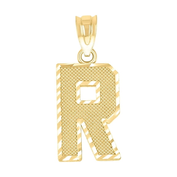 10k Yellow Gold Unisex Textured Initial Letter R Charm Pendant Necklace 20.8x8.70mm Wide Pendant for Women