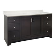 Design House 592220 Ventura 2-Door 4-Drawer Vanity with Cultured Marble Single Hole White on White Vanity Top, Unassembled, 61x22, Espresso