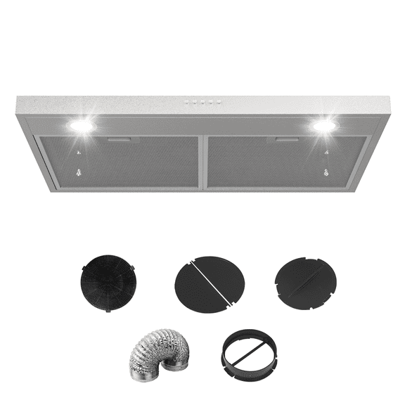 Graceall 29 Inch Under Cabinet Range Hood, Slim Stainless Steel Kitchen Vent Hood 300 CFM Ultra Quiet Brushless Motor, Ducted/Ductless Convertible with LED Lights & Dishwasher Safe Filters