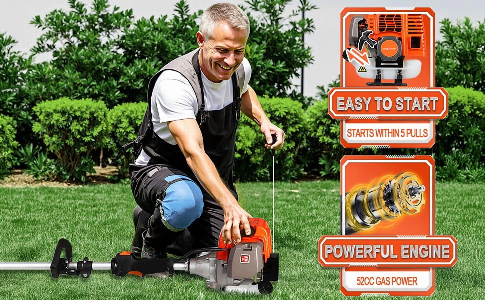 5 in 1 Gas Weed Eater, 52CC 2-Stroke Weed Eater Gas Powered, Petrol Hedge Trimmer with Attachments, Brush Cutter Gas Weed Wacker for Weed Grass and Bush