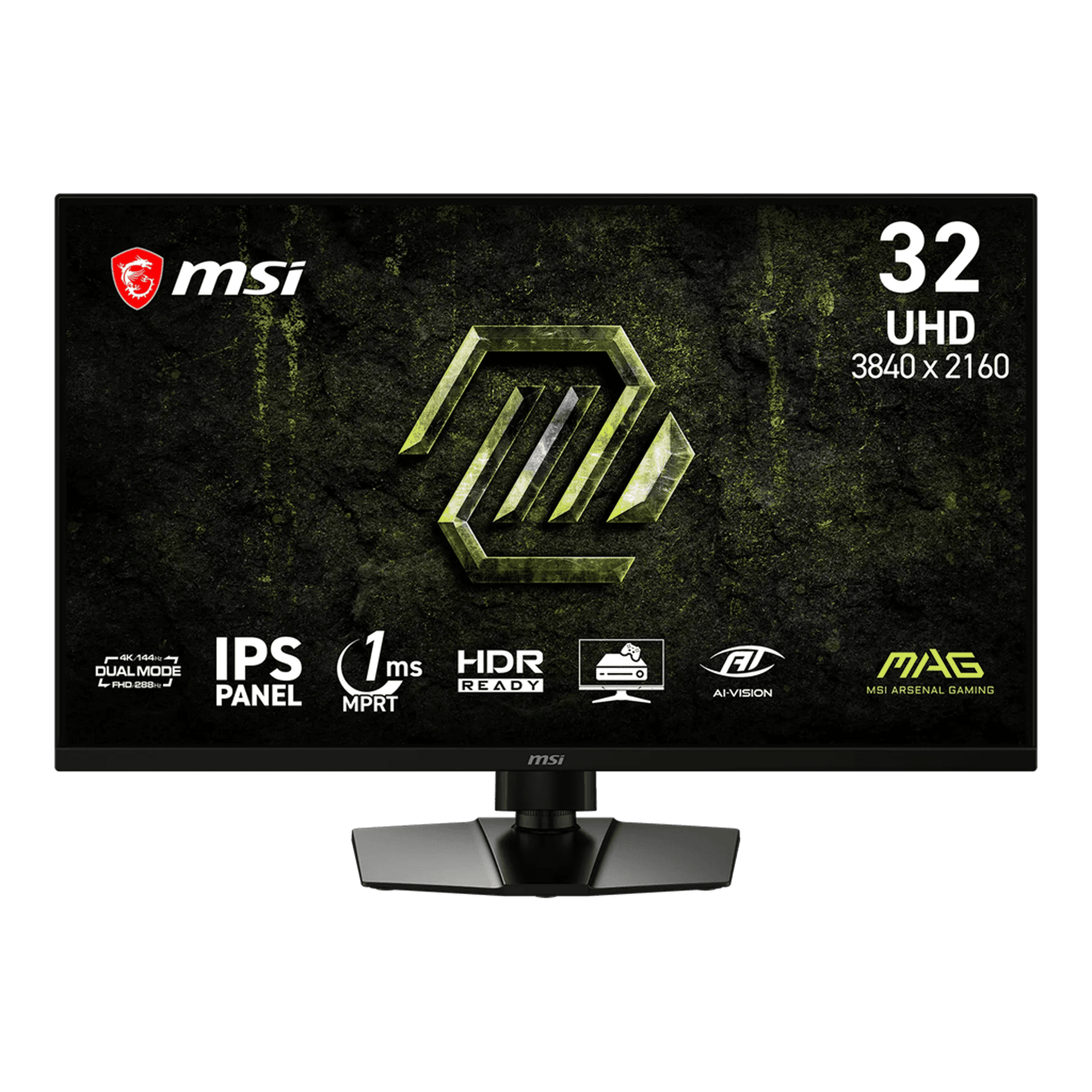 MSI MAG 321UPD E14 31.5" 4K UHD (3840 x 2160, 144Hz) & FHD (1920 x 1080, 288Hz) Dual Mode Flat Gaming Monitor, 1ms, 300 nits, HDR Ready