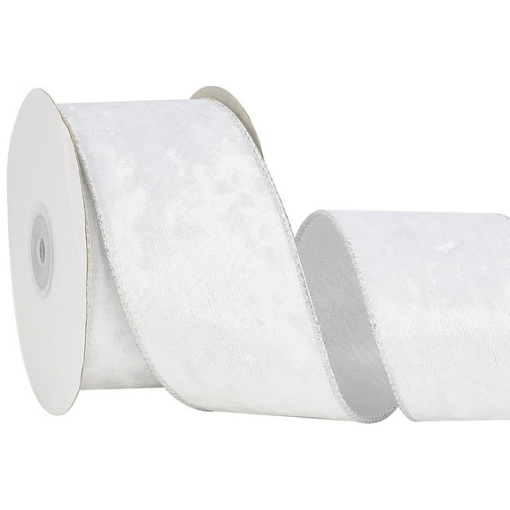 1 Roll 10 Yards Single Face Velvet Wired Ribbon Gold Edged Polyester Back Ribbon for Bowknot Making White 2-1/2 inch(63mm)