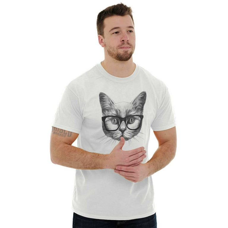 Cat with Glasses Cute Hipster Kitty Men s Graphic T Shirt Tees